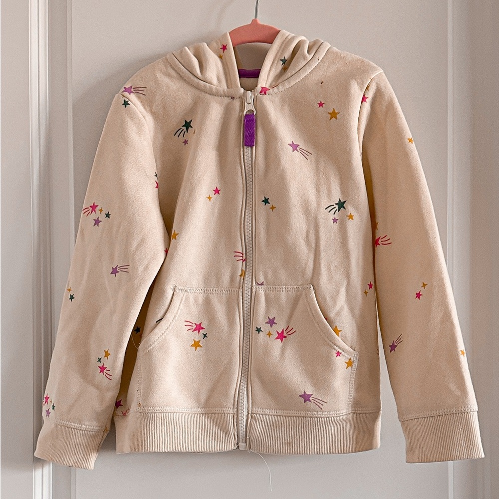 Cat & Jack Cream Hoodie with Purple and Pink Star Accents - Size 5T